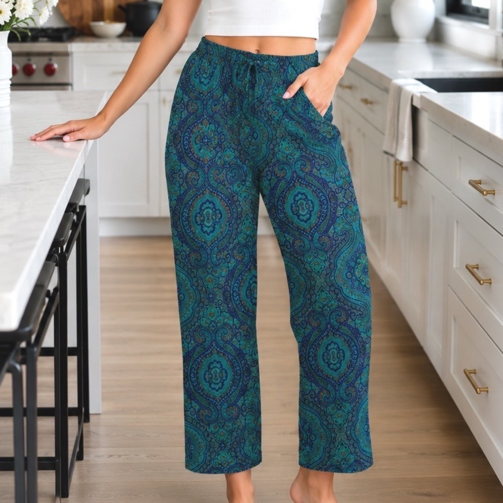 Victoria's Secret Vintage Gold Label Paisley Pajama Pants Teal Purple Small P X3